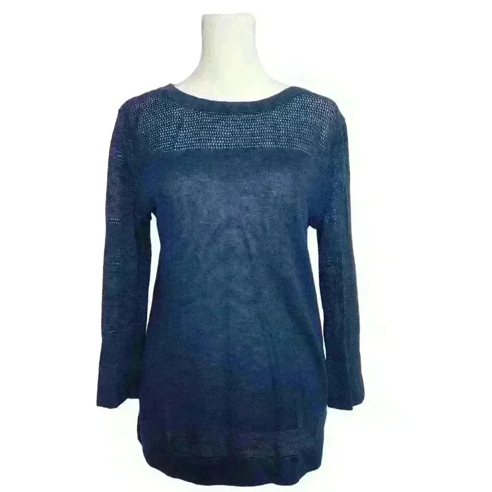 a.n.a a new approach women's navy blue 3/4 sleeve sweater size large